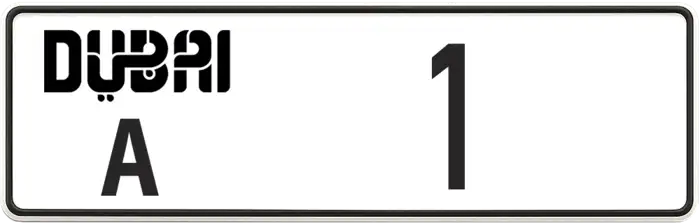 Dubai number plate example with a low digit (1)